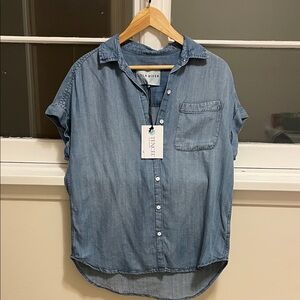 “Stella” medium wash chambray 100% tencel button shirt